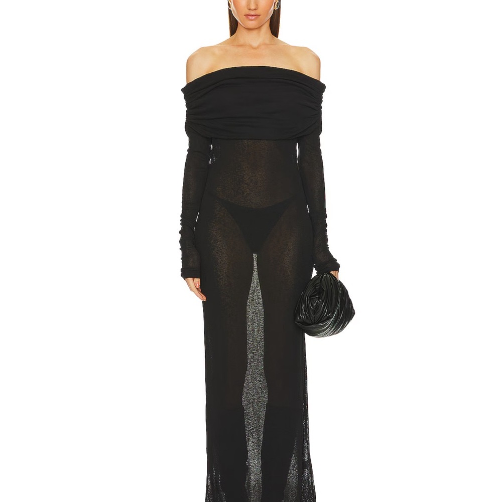 Chic Black Off-Shoulder Sheer Dress